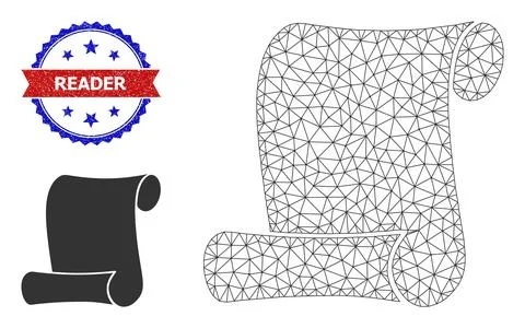 Triangle Mesh Paper Roll Icon and Scratched Bicolor Reader Seal イラスト素材