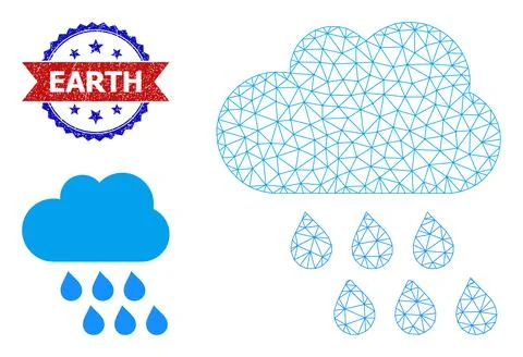 Triangle Mesh Rain Cloud Icon and Unclean Bicolor Earth Seal Illustrazione stock
