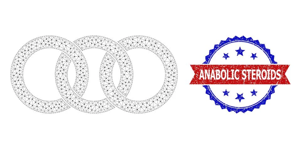 Triangle Mesh Ring Chain Icon and Scratched Bicolor Anabolic Steroids Watermark Stock Illustration