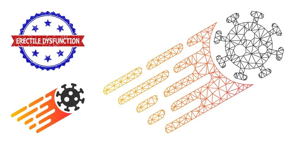 Triangle Mesh Rush Virus Icon and Distress Bicolor Erectile Dysfunction Stamp イラスト素材