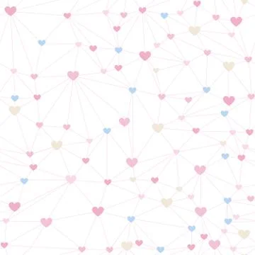 Triangle mesh seamless pattern with hearts isolated on a white Stock Illustration