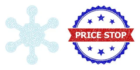 Triangle Mesh Snow Flake Icon and Scratched Bicolor Price Stop Seal Stock Illustration