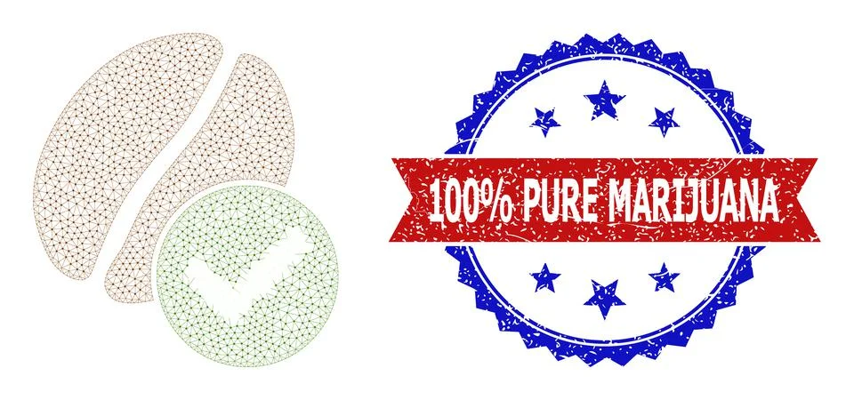 Triangle Mesh Valid Coffee Bean Icon and Scratched Bicolor 100 percent Pure Stock Illustration