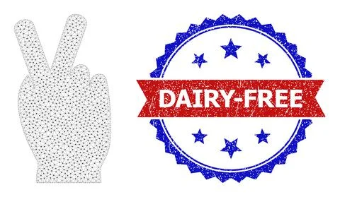 Triangle Mesh Victory Gesture Icon and Grunge Bicolor Dairy-Free Watermark Stock Illustration