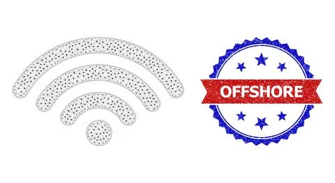 Triangle Mesh Web Signal Source Icon and Scratched Bicolor Offshore Stamp Seal Stock Illustration