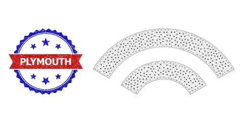 Triangle Mesh WiFi Waves Icon and Distress Bicolor Plymouth Stamp Seal 스톡 일러스트