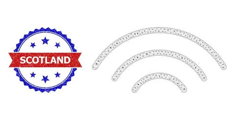 Triangle Mesh Wireless Waves Icon and Distress Bicolor Scotland Stamp Stock Illustration