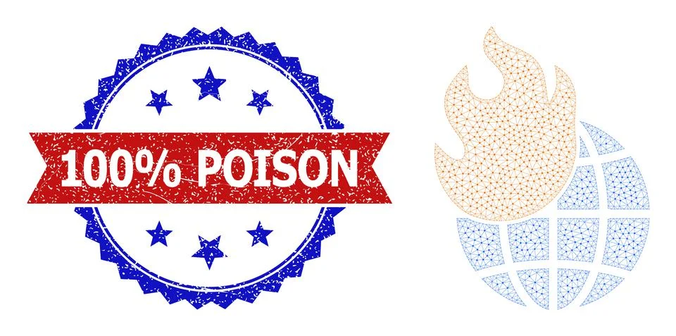 Triangle Mesh World Fire Icon and Distress Bicolor 100 percent Poison Seal Illustrazione stock