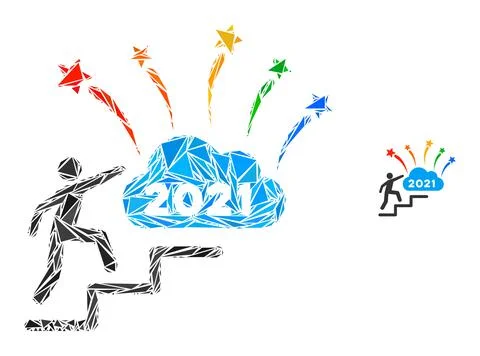 Triangle Mosaic 2021 Fireworks Cloud Steps Icon Stock Illustration