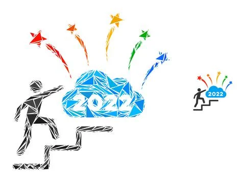 Triangle Mosaic 2022 Fireworks Cloud Steps Icon Stock Illustration