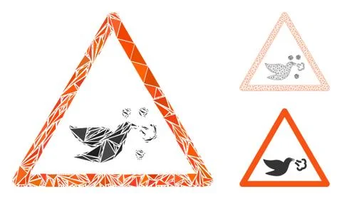 Triangle Mosaic Bird Flu Warning Icon and Vector Mesh Network Model Stock Illustration