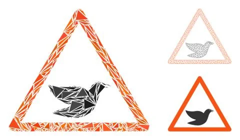 Triangle Mosaic Bird Warning Icon and Vector Mesh Wire Frame Model Stock Illustration