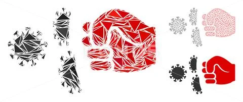 Triangle Mosaic Coronavirus Fist Strike Icon and Vector Mesh Wire Frame Model Stock Illustration