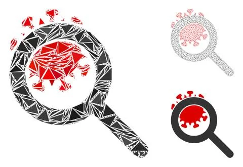 Triangle Mosaic Explore Coronavirus Icon and Vector Mesh Wire Frame Model Stock Illustration