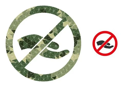 Triangle Mosaic Forbid Asking Hand Icon in Camo Military Color Hues Stock Illustration