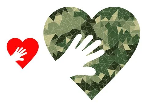 Triangle Mosaic Hand Touch Heart Icon in Camo Military Color Hues Illustrazione stock