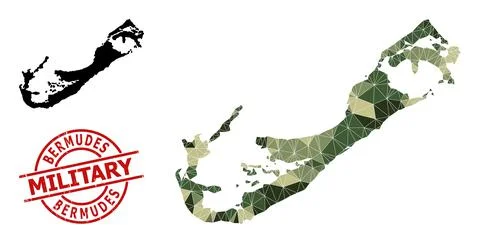 Triangle Mosaic Map of Bermuda Islands and Scratched Military Stamp Seal Stock Illustration