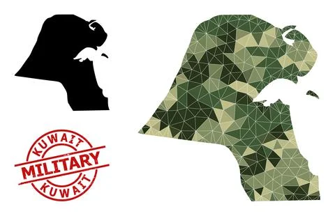 Triangle Mosaic Map of Kuwait and Grunge Military Seal Illustrazione stock