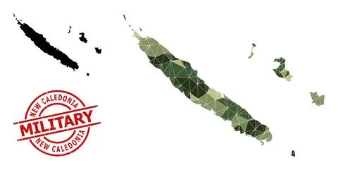 Triangle Mosaic Map of New Caledonia and Grunge Military Seal Stock Illustration