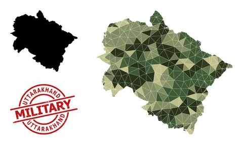Triangle Mosaic Map of Uttarakhand State and Scratched Military Badge Stock Illustration