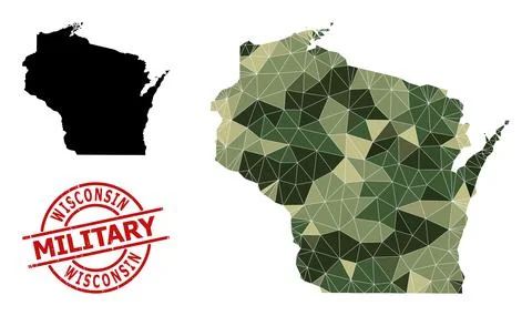 Triangle Mosaic Map of Wisconsin State and Distress Military Watermark Stock Illustration
