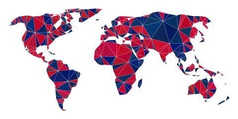 Triangle Mosaic Map of World in American Colors Stock Illustration