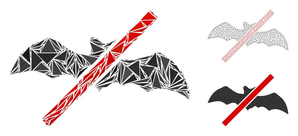 Triangle Mosaic No Bats Icon and Vector Mesh Network Model Illustrazione stock