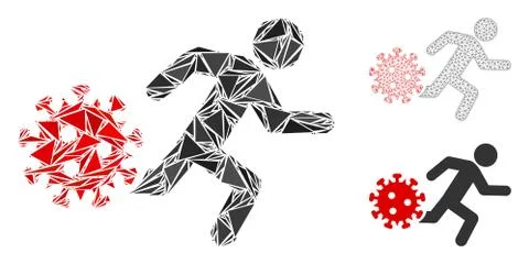 Triangle Mosaic Running Man from Coronavirus Icon and Vector Mesh Wire Frame Stock Illustration