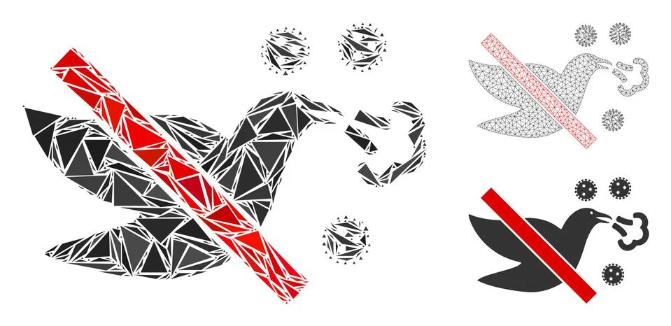 Triangle Mosaic Stop Bird Flu Icon and Vector Mesh Network Model Stock Illustration