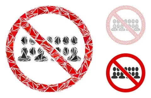 Triangle Mosaic Stop People Group Icon and Vector Mesh Wire Frame Model Stock Illustration
