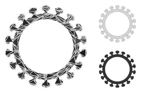 Triangle Mosaic Virus Shell Icon and Vector Mesh Wire Frame Model Illustrazione stock
