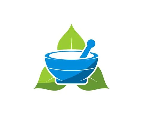 Triangle nature leaf with mortar and pestle inside Stock Illustration