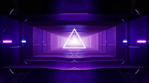 Triangle Neon Light in the Metal Corridor Stock Footage 201201490