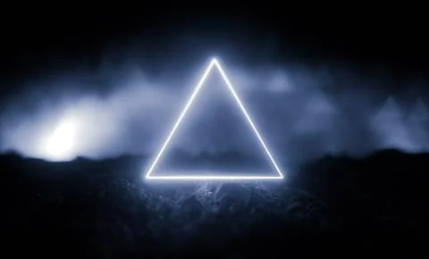 Triangle neon light on rocky ground monochrome with triangular bokeh Stock Illustration