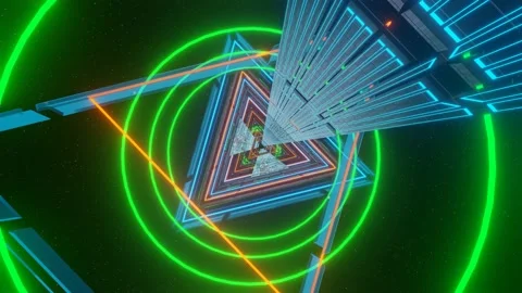Triangle Neon tunnel. Futuristic sci-fi VJ Loop. Abstract background. Stock Footage 167883642