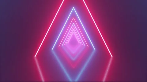 Triangle Neon Tunnel Loop in Blue and Red colors, digital art motion graphic Stock Footage 309869255