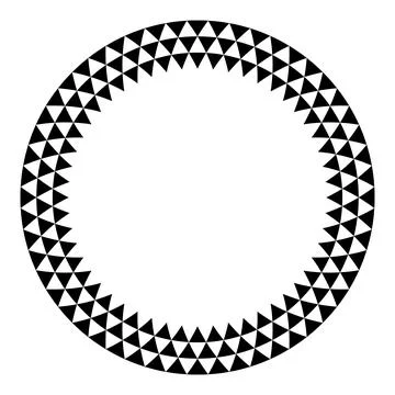 Triangle pattern circle frame, border made with 3 rows of black triangles Stock Illustration