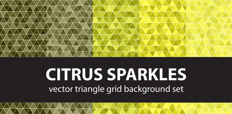 Triangle pattern set "Citrus Sparkles". Vector seamless geometric backgrounds Stock Illustration