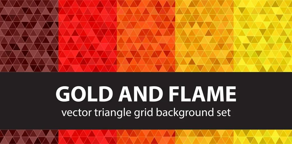 Triangle pattern set Gold and Flame. Vector seamless geometric backgrounds イラスト素材
