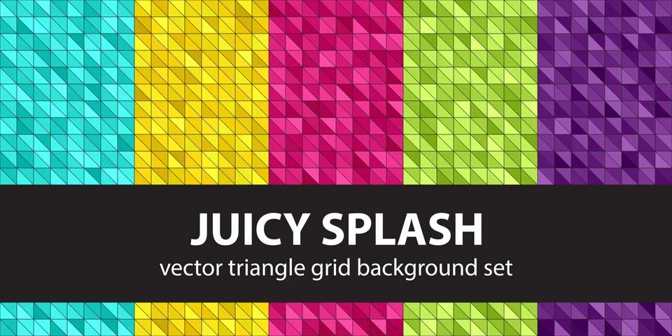 Triangle pattern set "Juicy Splash". Vector seamless geometric backgrounds 스톡 일러스트