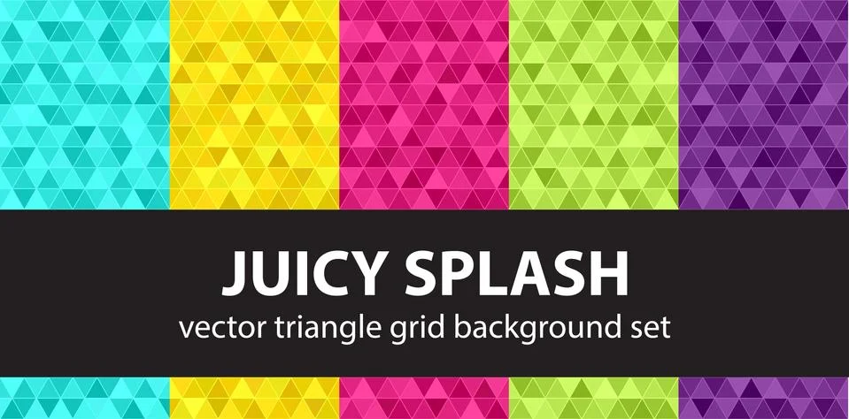 Triangle pattern set "Juicy Splash". Vector seamless geometric backgrounds Stock Illustration