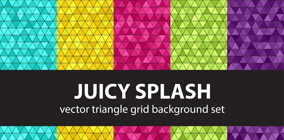 Triangle pattern set "Juicy Splash". Vector seamless geometric backgrounds 스톡 일러스트