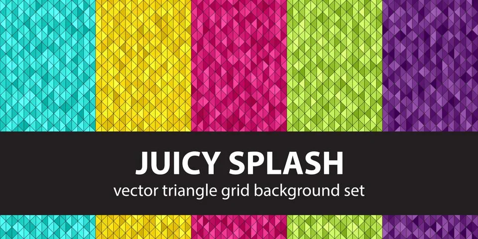 Triangle pattern set "Juicy Splash". Vector seamless geometric backgrounds Stock Illustration