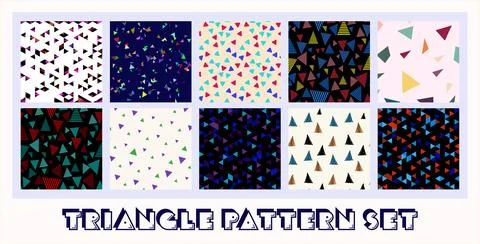 Triangle pattern set in multicolor for printing, wrapping.  Geometric trian.. Stock Illustration