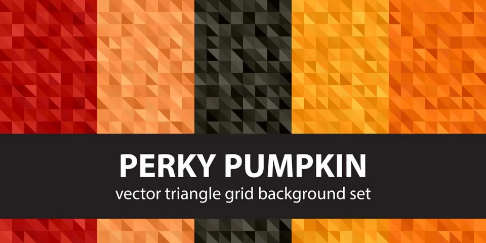 Triangle pattern set Perky Pumpkin. Vector seamless geometric backgrounds Illustrazione stock