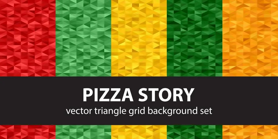 Triangle pattern set Pizza Story. Vector seamless geometric backgrounds Illustrazione stock