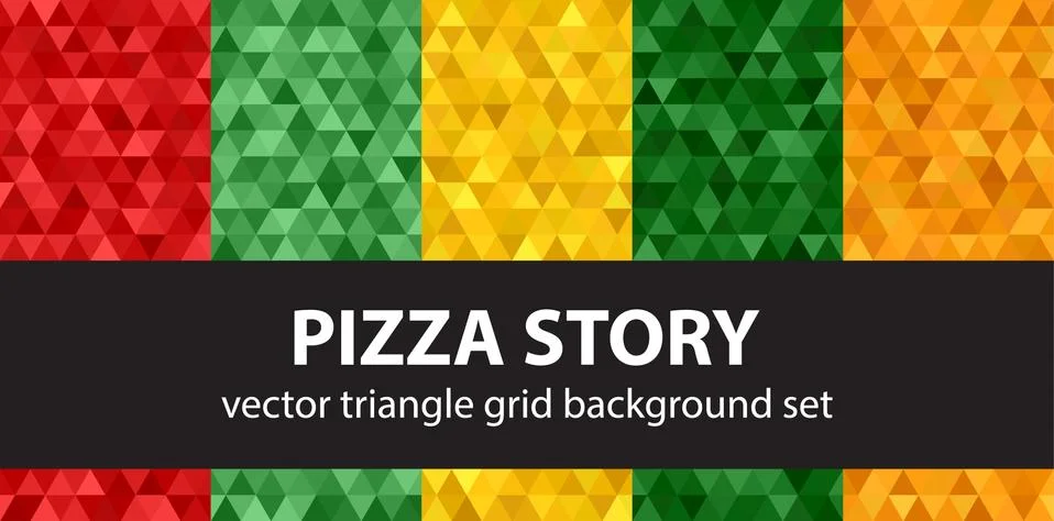 Triangle pattern set "Pizza Story". Vector seamless geometric backgrounds Stock Illustration