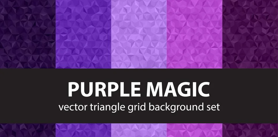 Triangle pattern set "Purple Magic". Vector seamless geometric backgrounds Illustrazione stock
