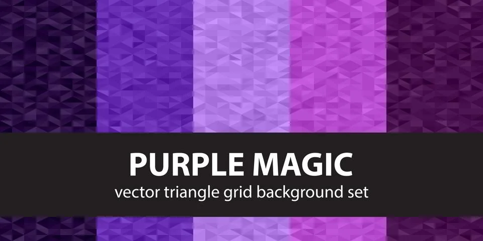 Triangle pattern set Purple Magic. Vector seamless geometric backgrounds Stock Illustration