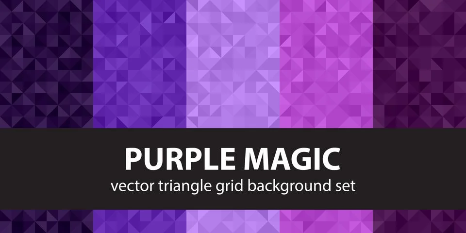 Triangle pattern set Purple Magic. Vector seamless geometric backgrounds Stock Illustration